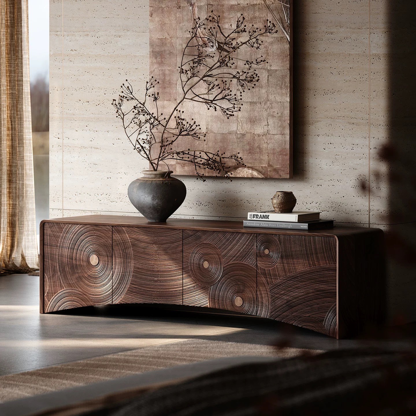 北欧表情黑胡桃实木电视柜组合