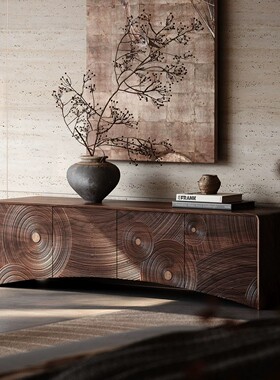 北欧表情黑胡桃实木电视柜组合现代简约客厅家用小户型收纳储物柜