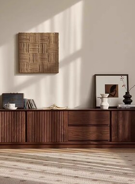 北美黑胡桃木电视柜家用客厅储物柜全实木极简落地柜中古视听柜