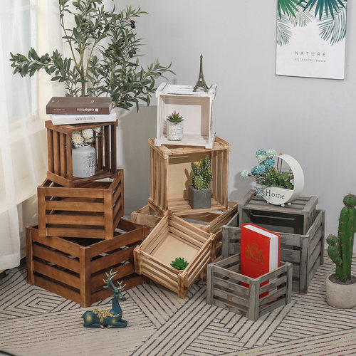 复古收纳长方形木条箱定制