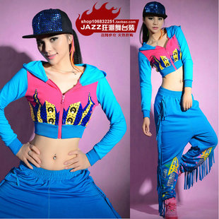 秋冬宽松男女拼街超短外套hiphop街舞外套爵士舞团队比赛ds演出服