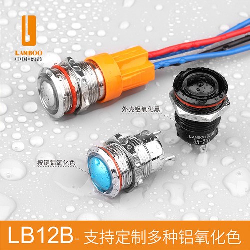 黑色按钮开关12mm带灯发光蓝波