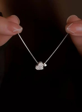 日韩韩式轻奢简约甜美镶闪钻双爱心吊坠项链高级经典优雅气质项饰
