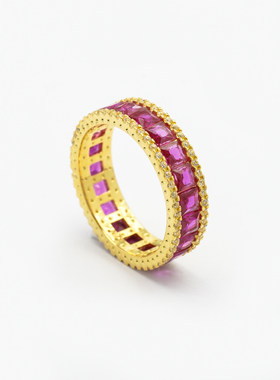 18k金满圈镶钻戒指（红）【QL07174】