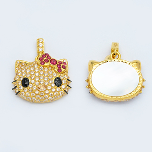 通体18k金白贝Kitty猫项链吊坠百搭DIY配件轻奢女款 QL07318