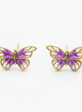 正品18k金紫金蝴蝶耳钉轻奢小众百搭送老婆礼物（对）【QL07169】