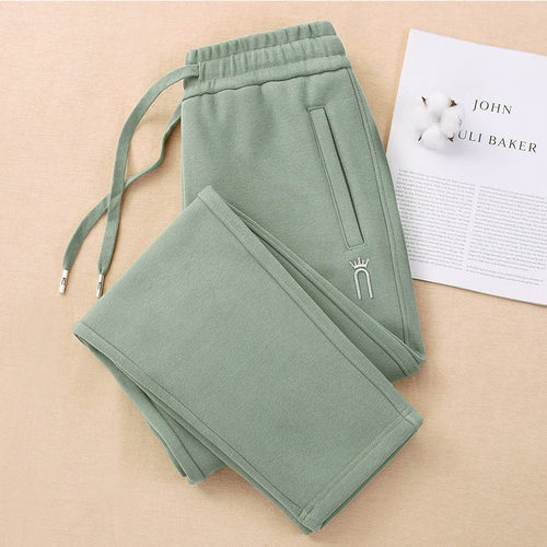 豆绿色休闲运动裤宽松加绒裤女