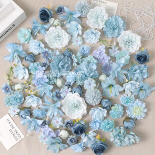 蓝色系仿真花 假花绢花DIY手工花环材料古风汉服簪花学士帽装饰花