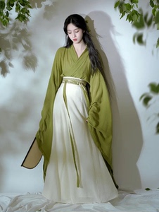 绿色汉服女秋冬季改良魏晋风南北古装上班穿汉元素古风广袖流仙裙