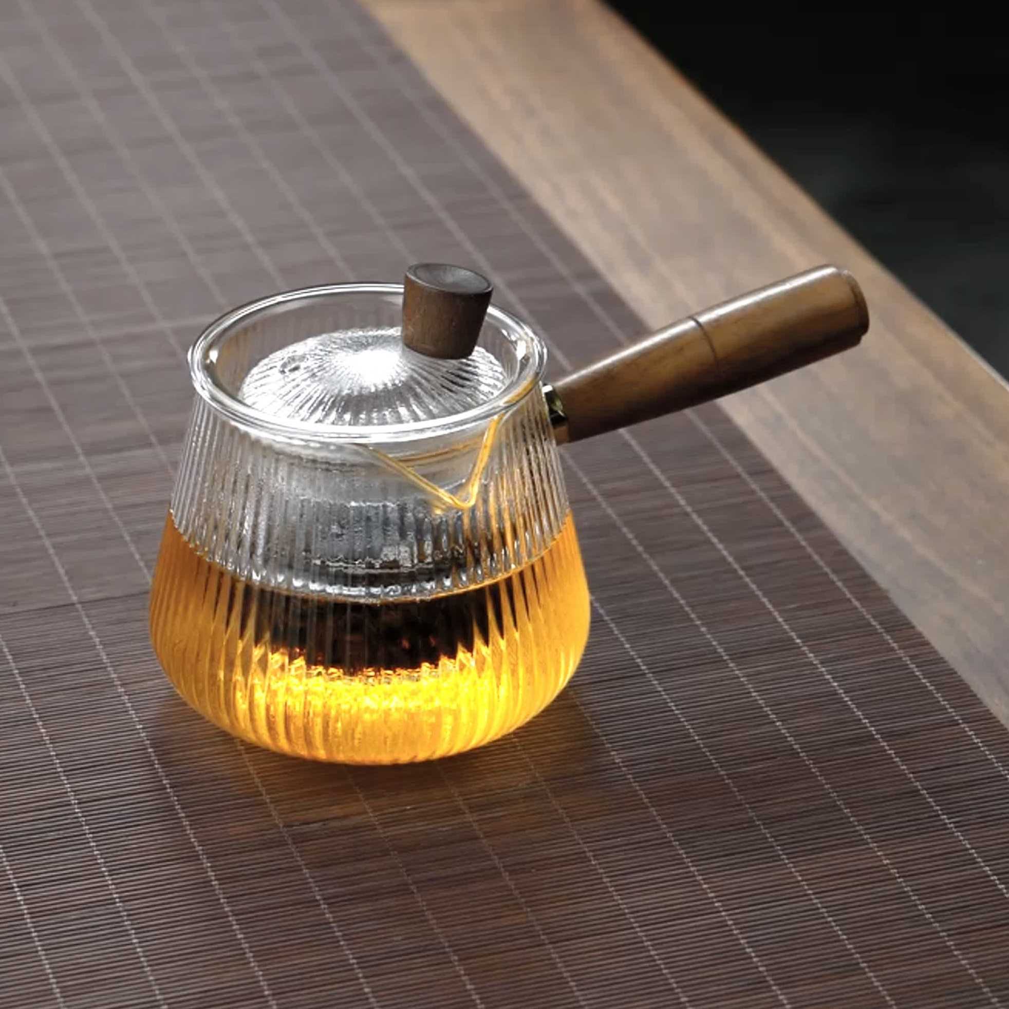 全度实木侧把泡茶壶日式耐高温玻璃电陶炉煮茶器茶水分离过滤茶具