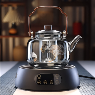木把玻璃提梁壶家用小型电陶炉煮茶器烧水壶大容量保温玻璃茶壶