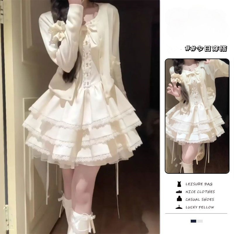 两件套裙装蛋糕裙吊带聚脂