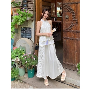 新中式 国风连衣裙套装 女夏高级感蝴蝶印花上衣半身长裙子两件套装