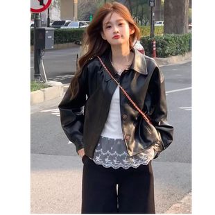 短款皮衣外套女春秋高级感黑色酷飒风小个子独特超好看皮夹克甜酷