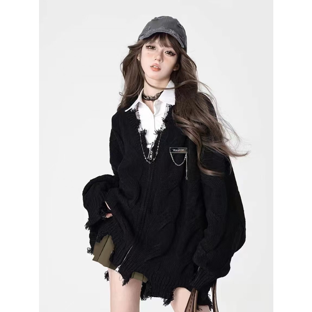 复古风2025三件套裙装破洞