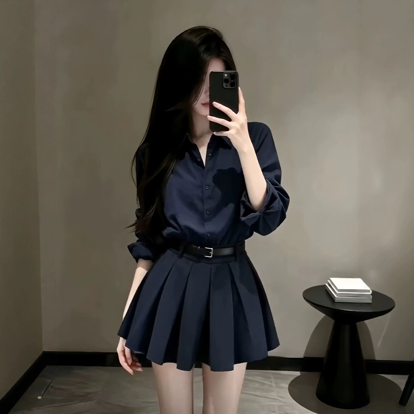 韩系设计感收腰显瘦衬衫裙子连衣裙秋季衬衣小个子短裙polo工装裙