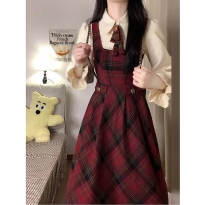 格纹两件套裙装2025聚脂纤维