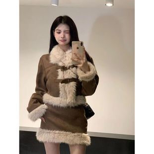 秋冬毛领连衣裙韩剧小香风美拉德穿搭盐系轻熟外套短裙两件套装 裙