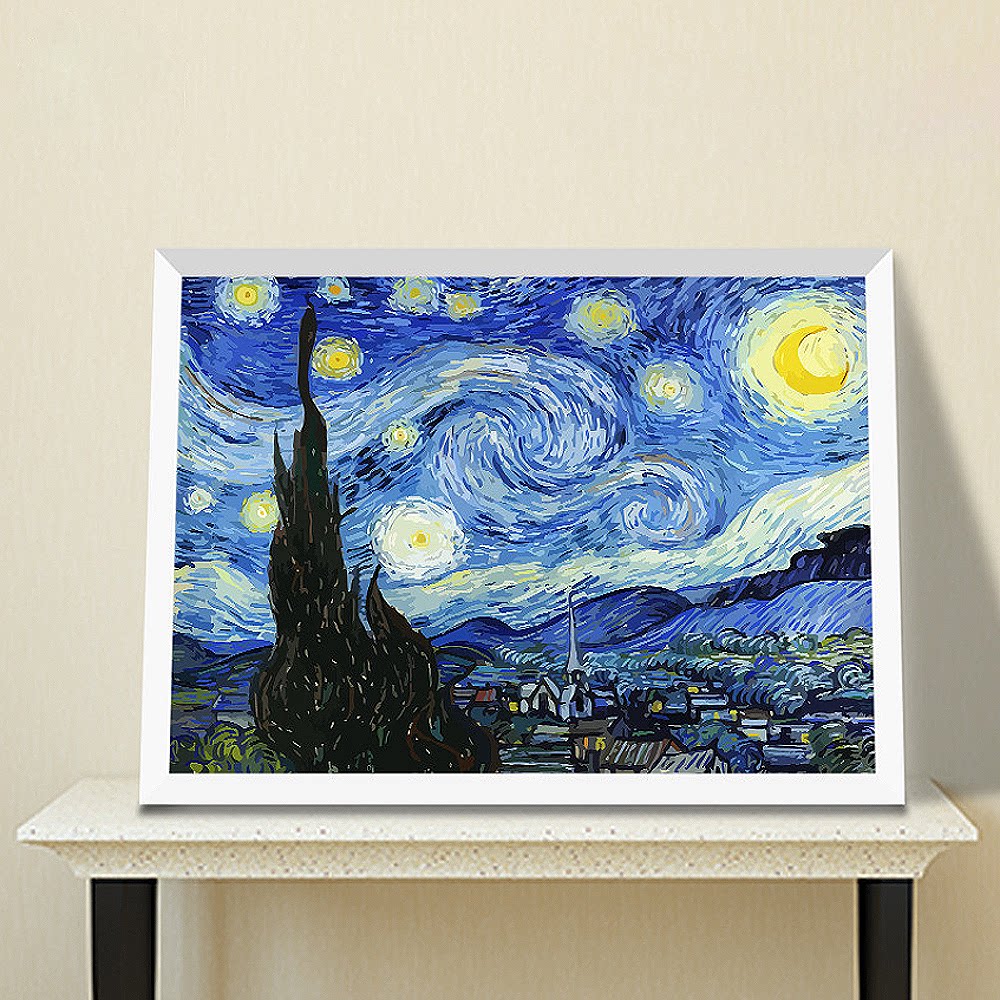 北欧风梵高星空名画diy数字油画自己绘画客厅房间装饰挂画礼物