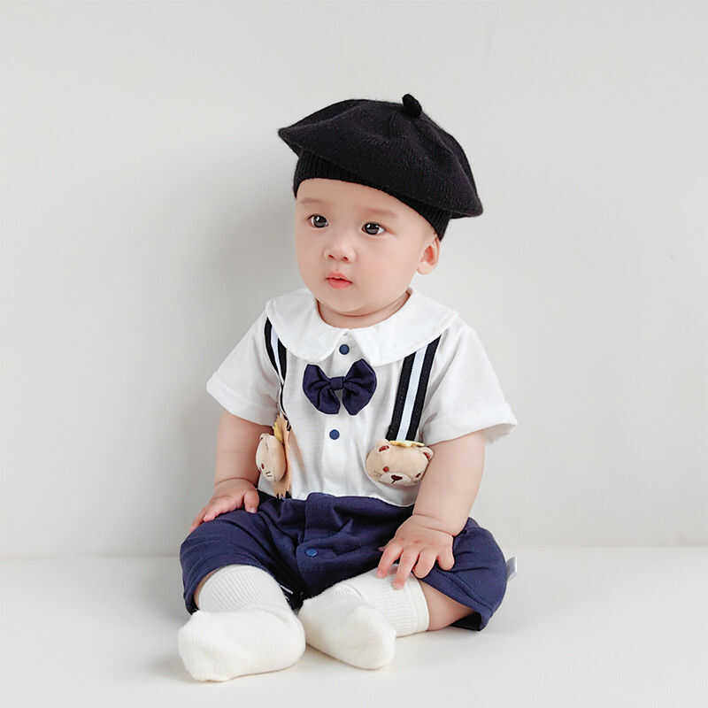婴儿连体衣纯棉夏装假两件新生儿衣服绅士学院风宝宝短袖卡通哈衣,童装/婴儿装/亲子装,套装,淘宝优惠券,粉丝福利购,淘宝优惠卷
