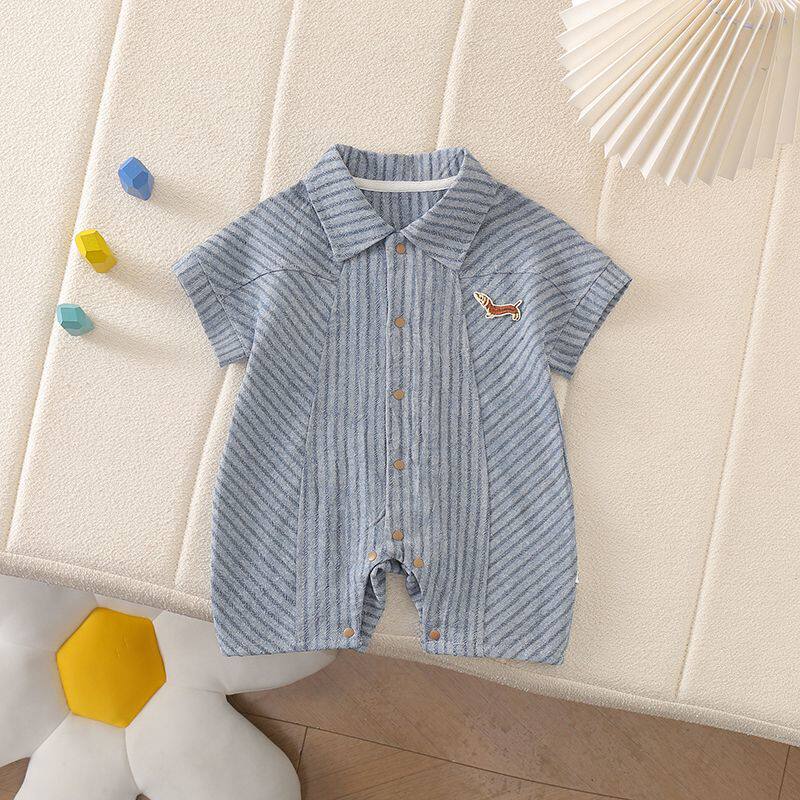 婴儿夏季衣服新款薄款时尚新生儿连体哈衣男宝宝外出服帅气短裤夏