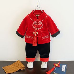 宝宝新年唐装周岁礼服冬款男童女童拜年服中国风汉服加厚儿童套装