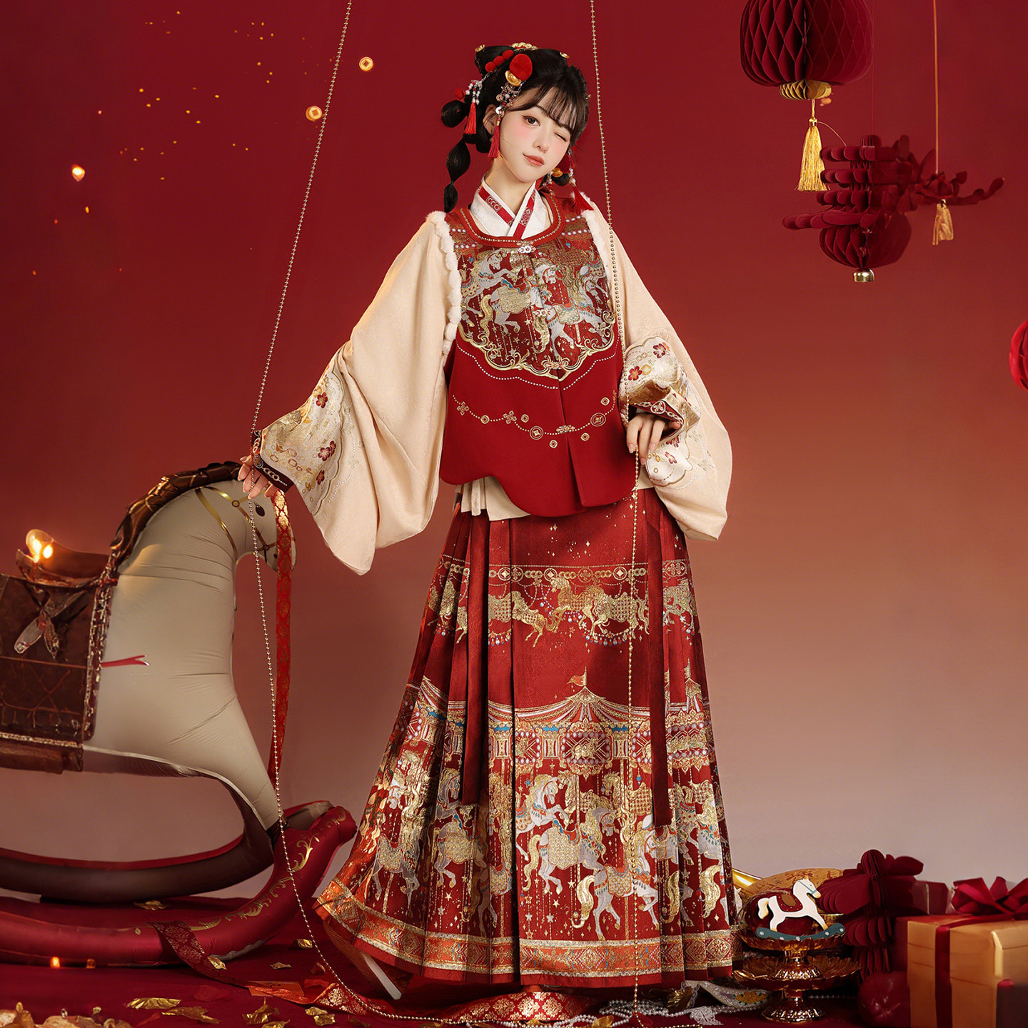 蓓蕾精灵明制汉服原创订婚敬酒服新中式红色马面裙套装成人女婚服图片