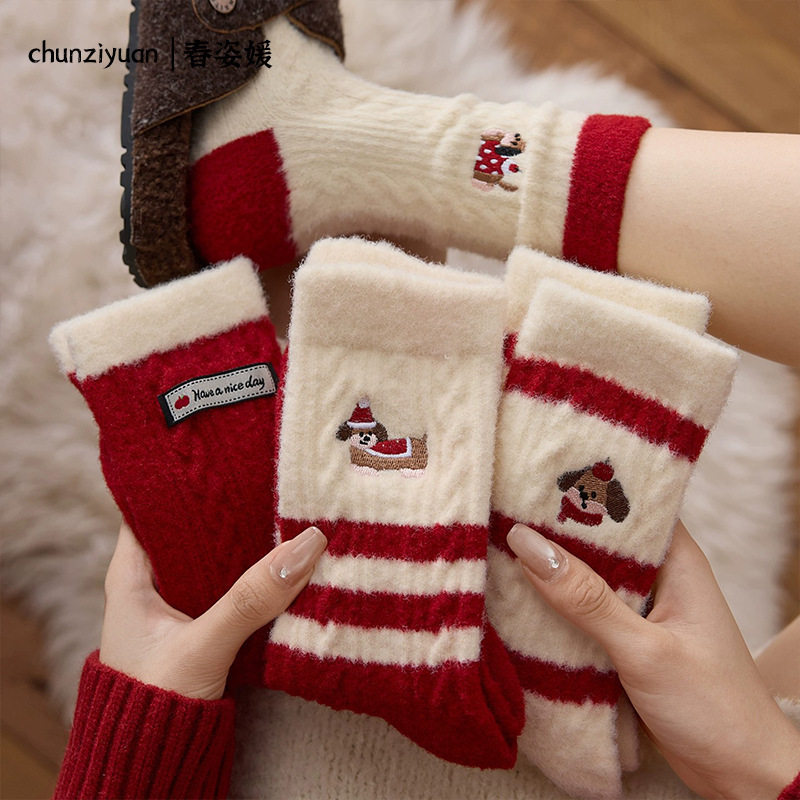 澳绒红袜子女款本命年大红色秋冬季加绒加厚保暖长筒新年圣诞袜子,女士内衣/男士内衣/家居服,短袜,淘宝优惠券,粉丝福利购,淘宝优惠卷