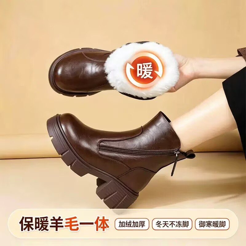 皮毛一体真皮女鞋马丁靴短靴棉鞋