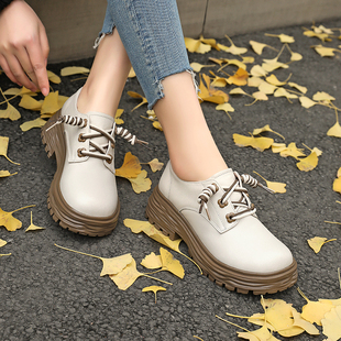 2026春秋季新款真皮乐福鞋子厚底单鞋女平底休闲英伦风系带小皮鞋