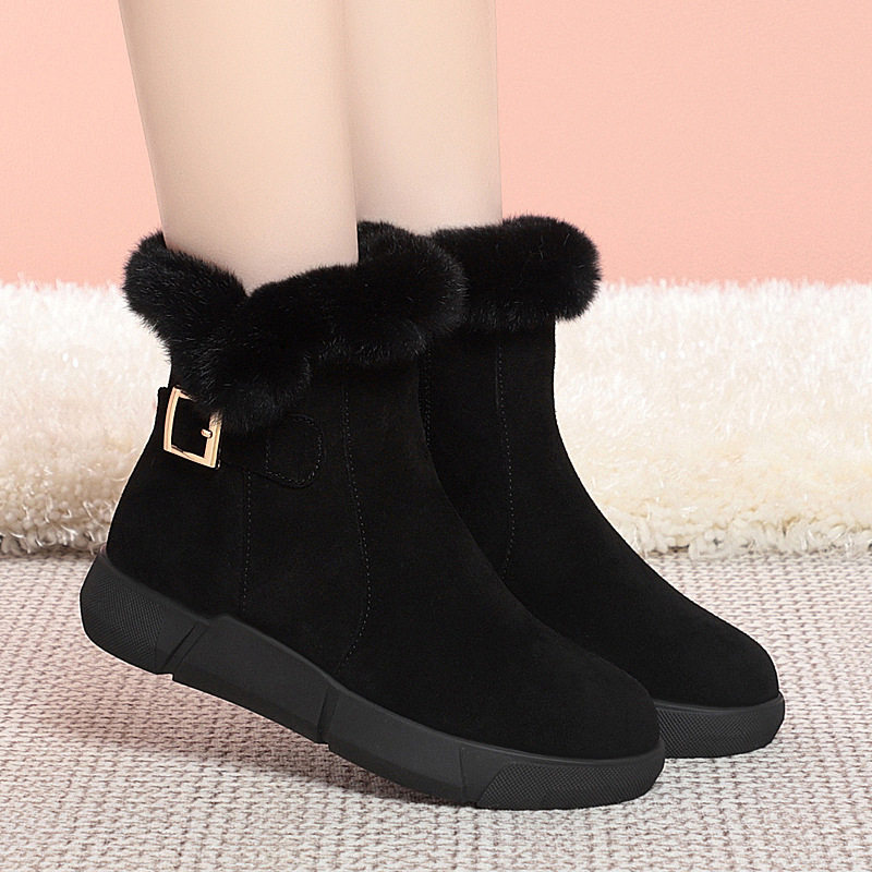 真皮雪地靴女短靴2025冬季新款保暖防滑加绒羊毛东北棉靴女牛绒皮