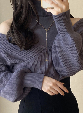 日本GRL正品官网代购包邮 超爆款人气高领露肩针织上衣[ru1018]