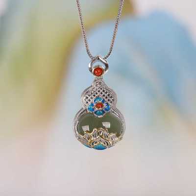 气质天然碧玉葫芦项链925纯银