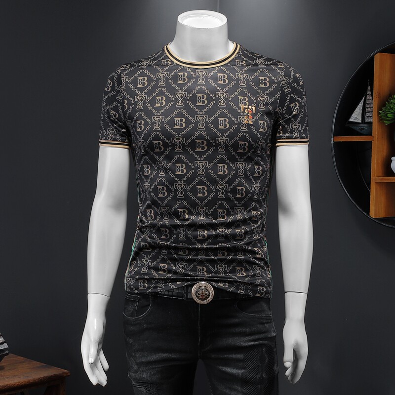 2025假模新款高端品质丝光棉男士潮流短袖T恤QT6012AFD8387T-P75，男装T恤，阿丰达