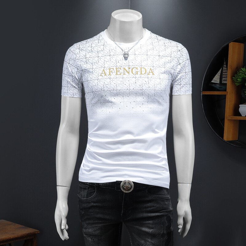 2025假模夏季新品质丝光棉男潮流短袖T恤QT6012AFD61010T-P75，男装T恤，阿丰达