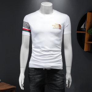 假模夏季新款高端品质丝光棉男士潮流短袖T恤QT3012AFD7109T-P70,男士出行后怎么搭配图片
