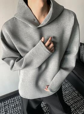 THREENINE 小众太空棉时髦设计感灰色连帽卫衣男女高级感韩版上衣