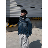 THREENINE原创 小众复古水洗大翻领短款 宽松牛仔外套夹克男女潮