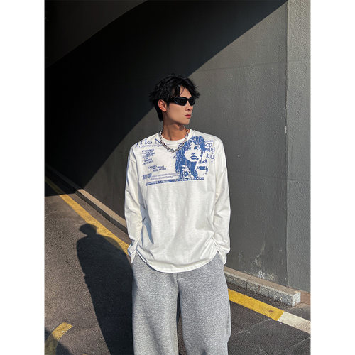 THREENINE街头人像字母印花长袖T