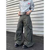 THREENINE 子 男女水洗做旧廓形阔腿裤 复古解构设计感大口袋工装 裤