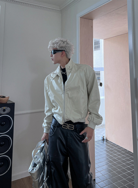 THREENINE 小众机车复古立领设计皮衣夹克男女短款pu皮外套百搭潮