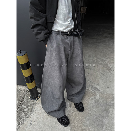 韩系弯刀廓形西裤男解构设计感