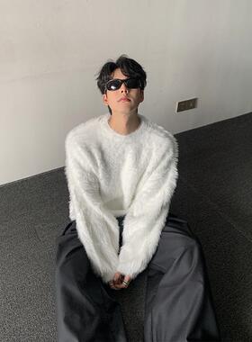 THREENINE 软绒纯色慵懒针织套头毛衣男女韩系宽松情侣上衣百搭潮