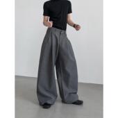 男阔型高级感纯色休闲裤 THREENINE 压褶设计感宽松慵懒坠感西裤 潮