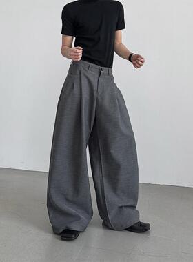 THREENINE 压褶设计感宽松慵懒坠感西裤男阔型高级感纯色休闲裤潮