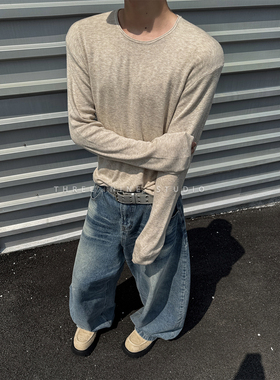 THREENINE 秋冬软糯羊毛针织毛衣长袖打底衫男高级感百搭纯色上衣