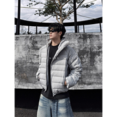 高领连帽斜拉链设计感排骨90白鸭绒羽绒服短款 THREENINE 冬季 外套