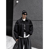 THREENINE 短宽翻领廓形白鸭绒夹克羽绒服外套男黑色休闲百搭上衣