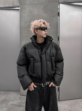 THREENINE 小众秋冬短款加厚棉服外套黑色高级感立领保暖面包服男