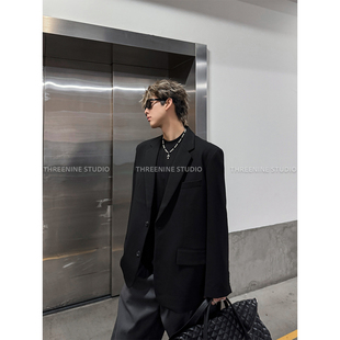 秋冬禁欲廓形黑色西装 THREENINE 外套男宽松解构高级感百搭西服潮